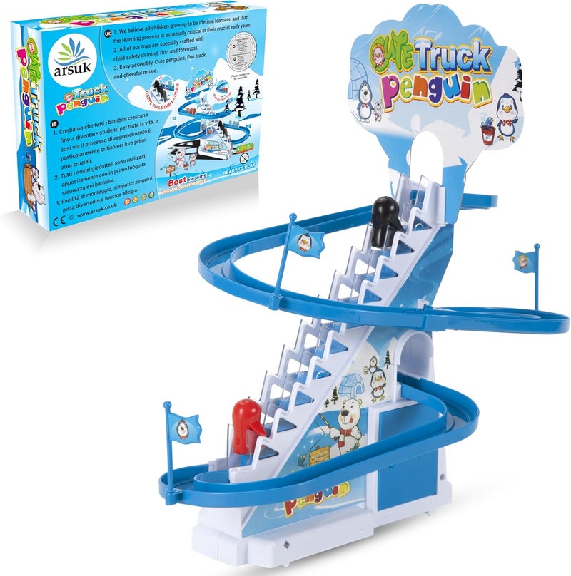 ARSUK Musical Penguin Race Game Toy with Roller Coaster Track and LED Lights for Kids - Image 1